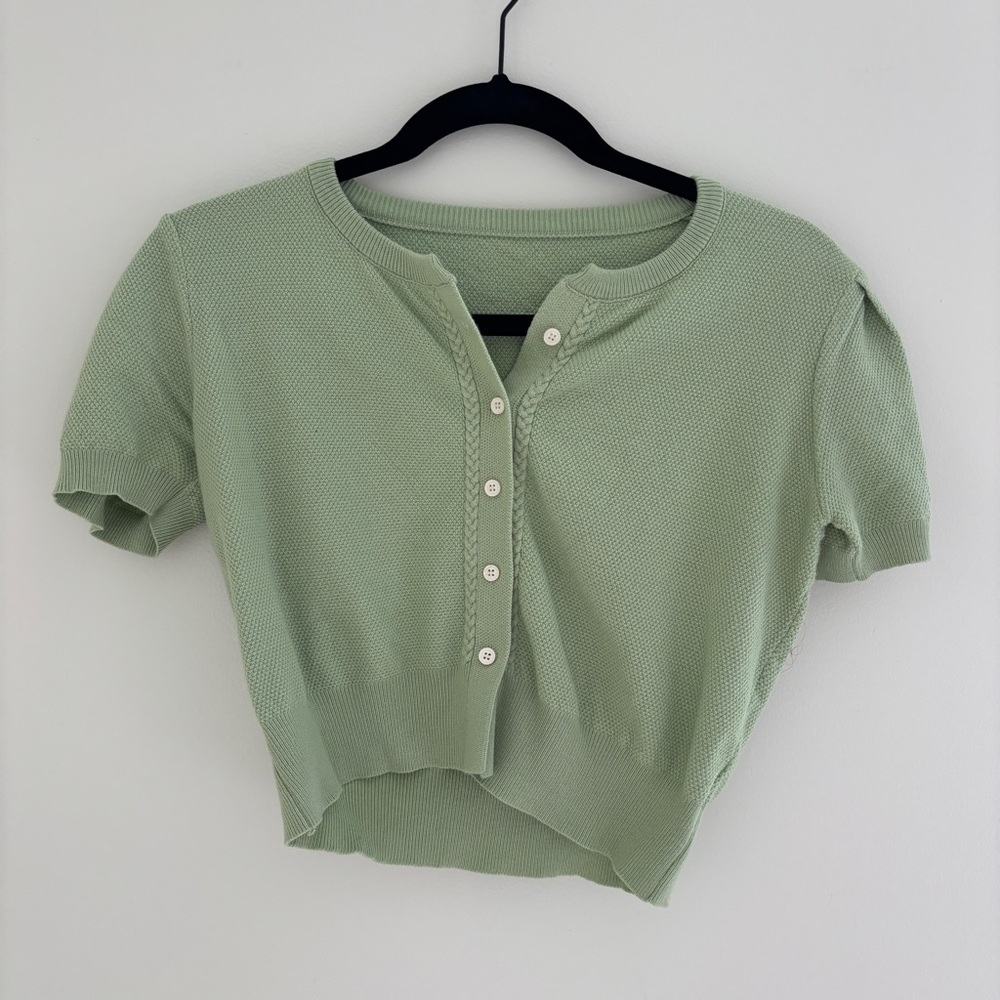 Mint Green Button-Up Knit Top